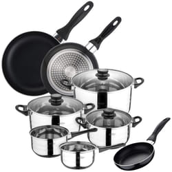 San Ignacio Batterie de Cuisine Sip 8 pièces (2 casseroles + Trois Faitouts avec Couvercle de Verre) avec Set de 3 poêles Ø16/20/24 cms, Induction