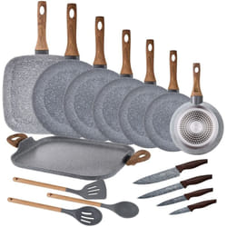 Pack 7 poêles à frire + plancha/griddle + couteaux de cuisine + ustensiles de cuisine San Ignacio Daimiel