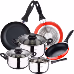 Ensemble complet de 8 pièces pour la cuisine composé de : Batterie de cuisine 5 pièces, en acier inoxydable, comprennant : *  ...