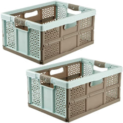 Pack 2 boîtes pliantes robustes Lea avec poignées 32L en bleau et marron