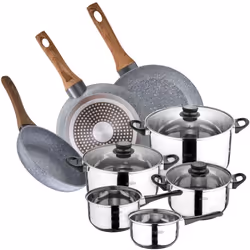 Batterie de cuisine de 8 pièces, en acier inoxydable. Ce fantastique ustensile de cuisine se compose de : * 2 casseroles de Ø ...