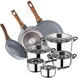 Batterie de cuisine en acier inoxydable de 8 pièces avec poêle à frire (22,26,28 cm) en aluminium forgé collection Daimiel - San Ignacio