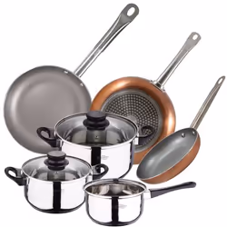 Batterie de cuisine San Ignacio 5 pcs acier inox + 2 poêles à frire Optimum Plus (18 22 26 cm) aluminium pressé tout  inducti ...