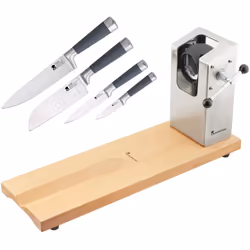 Ensemble de cuisine comprenant : - Support de jambon Masterpro. Porte-jambon en bois de hêtre avec support en acier inoxydabl ...