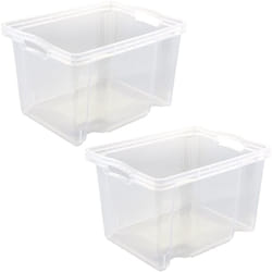 2x Boîte de rangement avec poignées intégrées, taille: m, 35 x 27 x 21 cm, 13,5 l, transparent