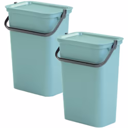 Poubelles "MODA" avec poignée 10L Empilable ensemble Couleur : sauge Mesures: 27,5X17,6X35,5cm/u Capacité : 10L x2