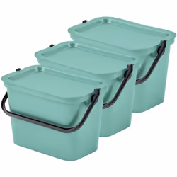Poubelles "MODA" avec poignée 5L Empilable ensemble Couleur : sauge Mesures: 27,5x17,6x18,58cm/u Capacité : 5L x3