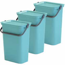Poubelles "MODA" avec poignée 10L Empilable ensemble Couleur : sauge Mesures: 27,5X17,6X35,5cm/u Capacité : 10L x3