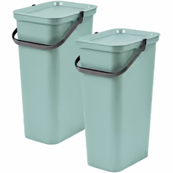 Poubelles "MODA" avec poignée 40L Empilable ensemble Couleur : sauge Mesures: 37,8X28,5X60,6cm/u Capacité : 40L x2