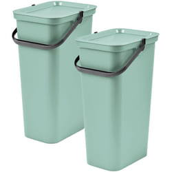 Lot de 2 poubelles salvia 40L avec poignée - 'moda' - sage - Tontarelli