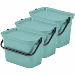 Poubelles "MODA" avec poignée 5L Empilable ensemble Couleur : sauge Mesures: 27,5x17,6x18,58cm/u Capacité : 5L x3