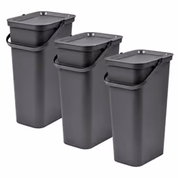 Poubelles "MODA" avec poignée 25L Empilable ensemble Couleur : graphite Mesures: 33,7x36X45,5cm/u Capacité : 25L x3