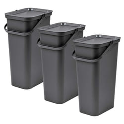 Lot de 3 poubelles graphite 25L avec poignée -'moda - graphite - Tontarelli