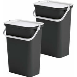 Tontarelli - Lot de 2 poubelles blanc/noir de 10L chacune avec poignée - 'moda' - noir et blanc
