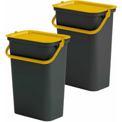 Tontarelli - Lot de 2 poubelles ambre/noir de 10L chacune avec poignée - 'moda' - ambre et noir