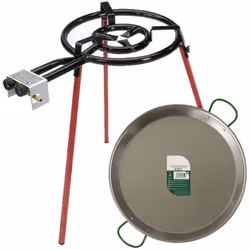Découvrez l'ensemble parfait pour préparer de délicieuses paellas avec la poêle à paella polie de 46 cm et le brûleur de 400  ...