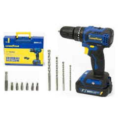 Perceuse visseuse à percussion 20V Brushless Batterie lithium 20Ah Couple 27 Nm + 11 Accessoires Malette GOODYEAR