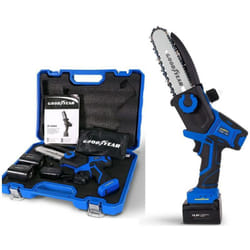 Scie elagage sans fil 16,8V 2 batteries lithium 4Ah Chargeur et kit d'outils inclus Mini Tronçonneuse Goodyear