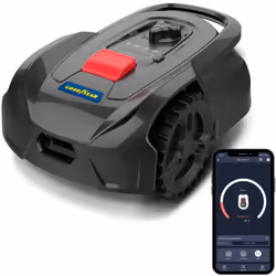 Grâce à l'application dédiée, le robot tondeuse intelligent Goodyear planifie les parcours de tonte avec une programmation fl ...
