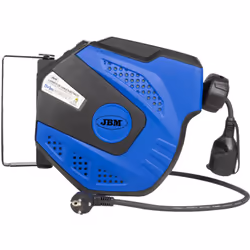 JBM 53526 ENROULEUR DE CÂBLE ÉLECTRIQUE 12M - BLEU Avec distributeur. Bloqueur de câbles. Avec différentiel de protection con ...