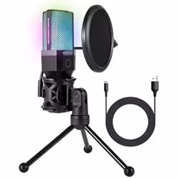 Woxter Mic Studio 65 RGB Microphone cardioïde trépied inclus éclairage RVB compatible avec YouTube Skype Twitch