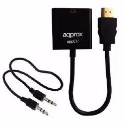 Approx appC17, HDMI Type A (Standard), VGA (D-Sub) + 3,5 mm, Mâle, Femelle, 2,25 Gbit/s, Noir
