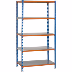 Étagère en métal de couleur BLEU/ORANGE/GALVA sans vis avec une capacité de charge d’étagère de 180 kg Le nombre d’étagères e ...