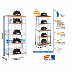 Etagère de rangement - SIMON RACK - Maderclick 5/400 - 1800x900x400mm - Charge 150Kg - Bleu orange