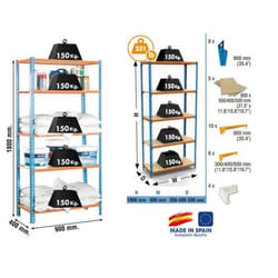 Etagère de rangement - SIMON RACK - Maderclick 5/400 - 1800x900x400mm - Charge 150Kg - Bleu orange