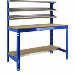 Établi en métal BLUE/WOOD avec une capacité de charge de 600 kg Les dimensions (hauteur x largeur x profondeur) sont de 1445x ...