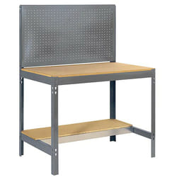 Établi d’atelier métallique complet SimonRack Simonwork BT2 1200 gris/bois 1445x1210x600mm, panneau perforé et étagère, capacité de charge 600kg
