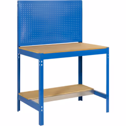 Établi en métal BLUE/WOOD avec une capacité de charge de 600 kg Les dimensions (hauteur x largeur x profondeur) sont de 1445x ...