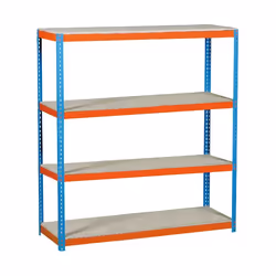 Simonrack Simonforte 1506-4 Chipboard, 4 étagères, Panneau aggloméré, Métal, Orange, Bleu, Bois naturel, 600 kg, 9 min