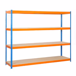 Simonrack Ecoforte 1804-4 Chipboard, 4 étagères, Panneau aggloméré, Métal, Orange, Bleu, Bois naturel, 400 kg, 9 min
