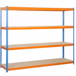 Étagère en métal de couleur BLEU/ORANGE/BOIS sans vis avec une capacité de charge par étagère de 400 kg Le nombre de hauteurs ...