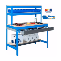 Simon Rack - Kit Etabli avec tiroir 1445x1210x610 mm - BT-1 BOX 1200 BLEU/BOIS Caractéristiques techniques de cet établi Simo ...