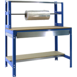 Etabli d'Emballage avec Tiroir à Glissières Télescopiques, Capacité de Charge 600 kg, 1445x1510x760 mm, Barre Porte-Rouleaux, Table de Travail