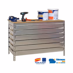 Simon Rack - Kit Etabli avec tiroirs 840x1500x750mm - BT-5 BOX6 1500 GALVA/BOIS Caractéristiques techniques de cet établi Sim ...