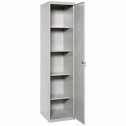 Armoire à balais en métal Livrée démontée Il dispose de 1 porte grise et de 4 étagères en retrait à l’intérieur, laissant de  ...