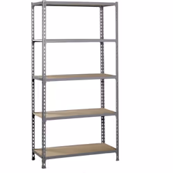 Étagère en métal sans vis de couleur GRIS / BOIS avec une capacité de charge par étagère de 150 kg Le nombre d’étagères est d ...