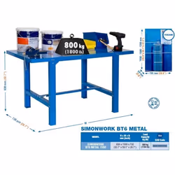 Etabli 830x1500x730mm Bleu BT6 METAL 1500 Simon Rack