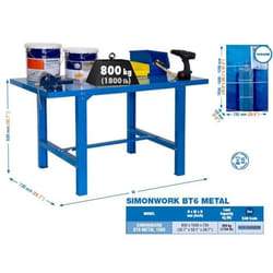 Etabli 830x1500x730mm Bleu BT6 METAL 1500 Simon Rack