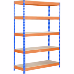 Étagère en métal de couleur BLEU/ORANGE/BOIS sans vis avec une capacité de charge par étagère de 300 kg Le nombre d’étagères  ...