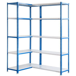 Simoncorner Étagère d'angle en métal à 10 étagères sans vis (200x140x40cm) bleu et blanc
