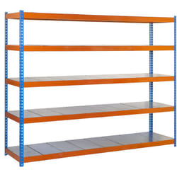 Tagère Industrielle, 2000x1200x600 mm, 5 Niveaux, 400 kg Capacité de Charge et Point de Flexion, Métal, Étagère Charge Lourde, Bleu/Orange/Galvanisé