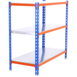 Simonrack - tagère Rangement, 900x800x400 mm, 3 Niveaux, 180 kg Capacité de Charge et Point de Flexion, Métal , Étagère Garage, Bleu/Orange/Galvanisé