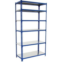 Simonrack - tagère Rangement, 2500x800x300 mm, 6 Niveaux, 180 kg Capacité de Charge et Point de Flexion, Métal , Étagère Garage, Bleu/Galvanisé