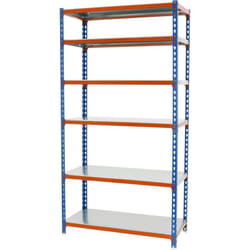 Tagère Rangement, 2500x900x400 mm, 6 Niveaux, 180 kg Capacité de Charge et Point de Flexion, Métal , Étagère Garage, Bleu/Orange/Galvanisé