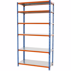 Étagère en métal de couleur BLEU/ORANGE/GALVA sans vis avec une capacité de charge par étagère de 180 kg Le nombre d’étagères ...