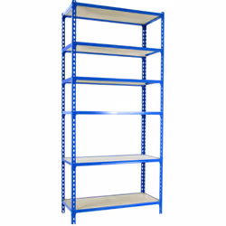 Étagère en métal de couleur BLEU/BOIS sans vis avec une capacité de charge par étagère de 200 kg Le nombre d’étagères est de ...